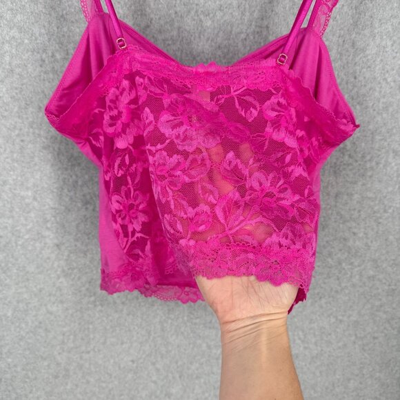 Victorias Secret Womens Adjustable Lace Trim Crop Cami Top Size L Hot Pink NEW - Picture 3 of 9